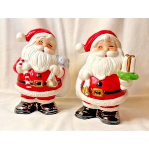 Vintage Homco Santa Claus Ceramic Coin Bank Pair of 2 (#5212) Christmas Holiday